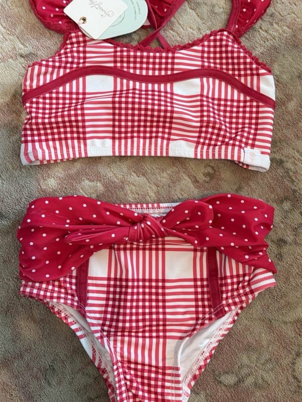 NWT 6Y SweetHoney Girls Two-Piece Swim Set with Polka Dot Bow